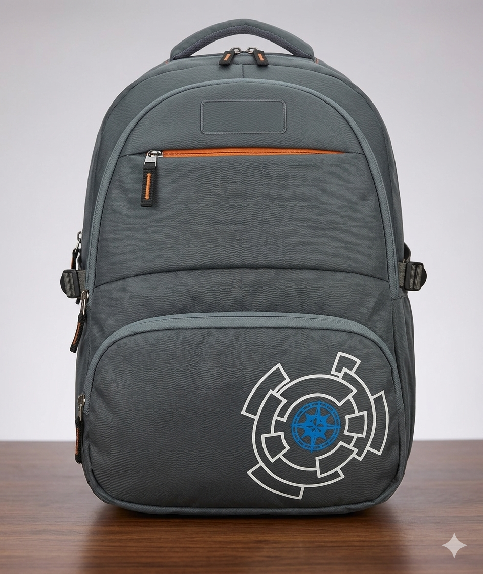 Export fabric with Multi-Compartment Casual & School Backpack – Sleek Dark Grey Daypack with Tech Graphics