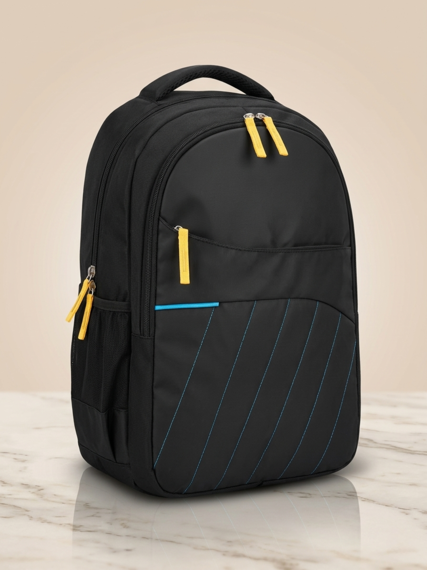 Reverse Fabric Multi Compartment Casual School Backpack Sleek Black With Vibrant Accents